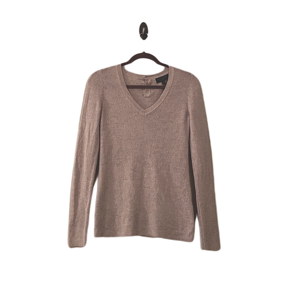 Banana Republic Merino Wool Sweater Light Gray Button Long Sleeve V Neck Woven